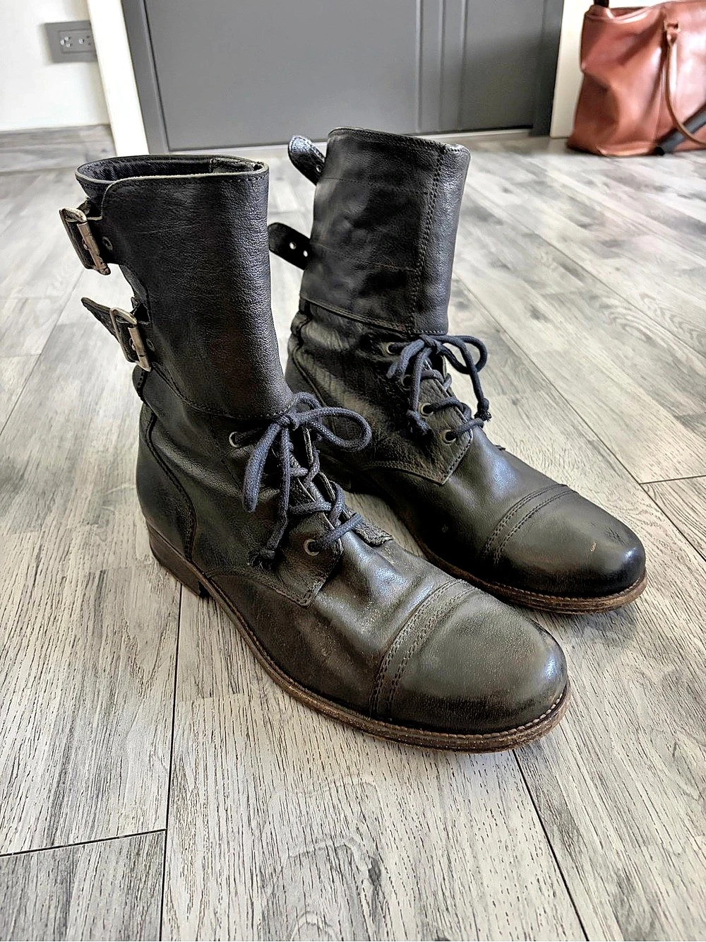 All Saints Spitalfields Damisi Tall Black Leather Combat Boots RARE